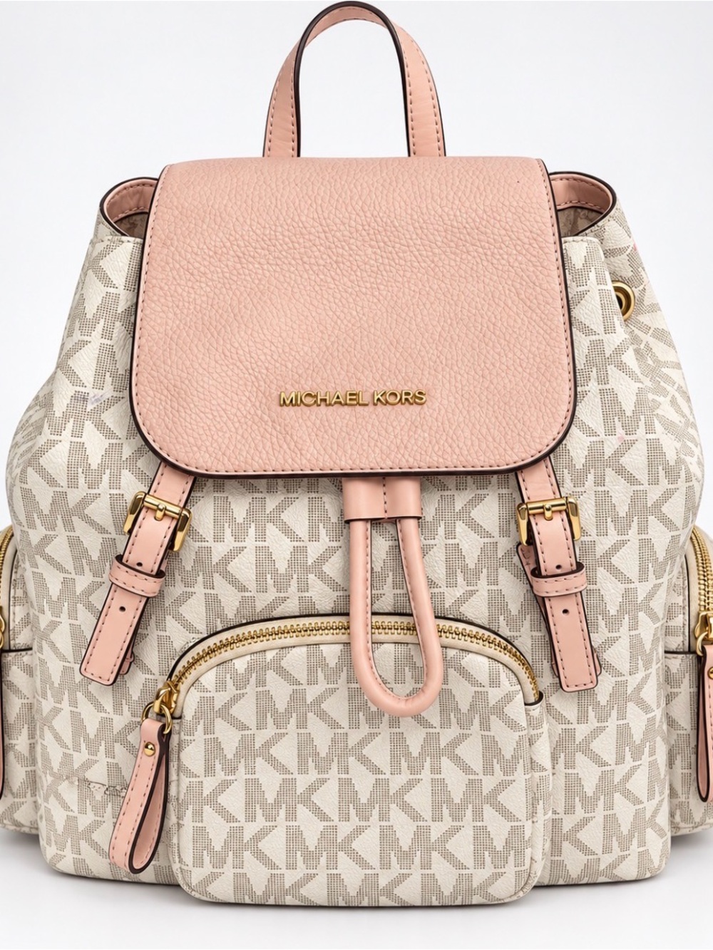 Michael Kors Pink and Beige MK Signature Logo Backpack